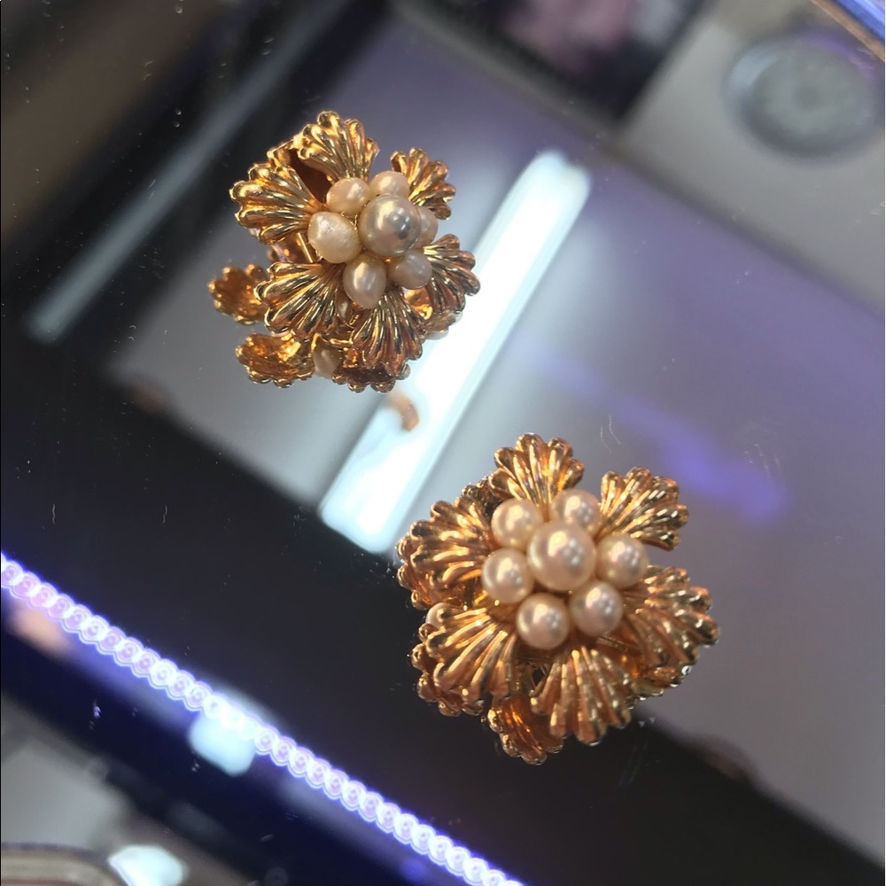 14k Estate Gold and Pearl Clip On Earrings